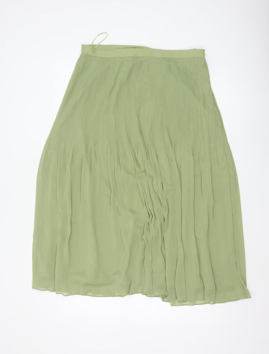 Marks and Spencer Women Green Pleated Midi Skirt Size 14