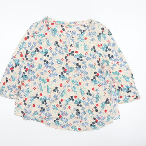 White Stuff Women's Beige Floral Cotton 3/4 Sleeve Tunic Blouse Size 12