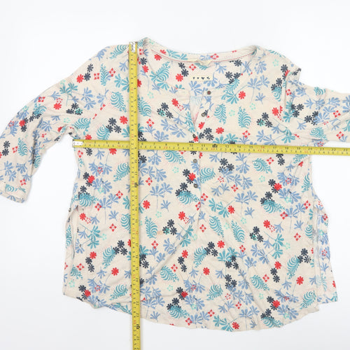 White Stuff Women's Beige Floral Cotton 3/4 Sleeve Tunic Blouse Size 12