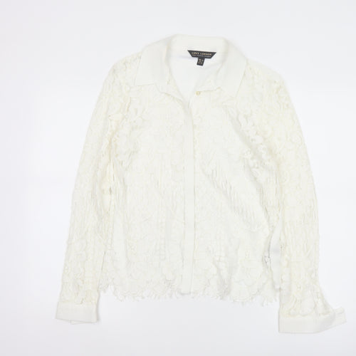 Lipsy London Women Ivory Lace Collared Long Sleeve Tunic Blouse Size 10