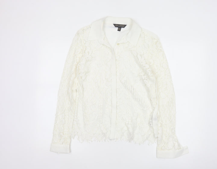 Lipsy London Women Ivory Lace Collared Long Sleeve Tunic Blouse Size 10