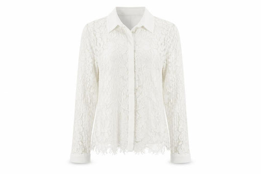 Front view of Lipsy London Women Ivory Lace Collared Long Sleeve Tunic Blouse, size 10
