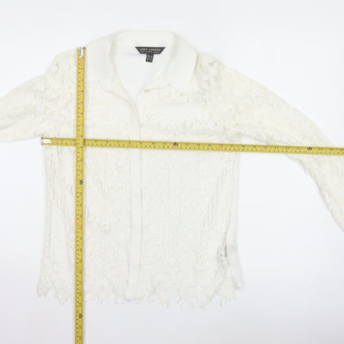Lipsy London Women Ivory Lace Collared Long Sleeve Tunic Blouse Size 10