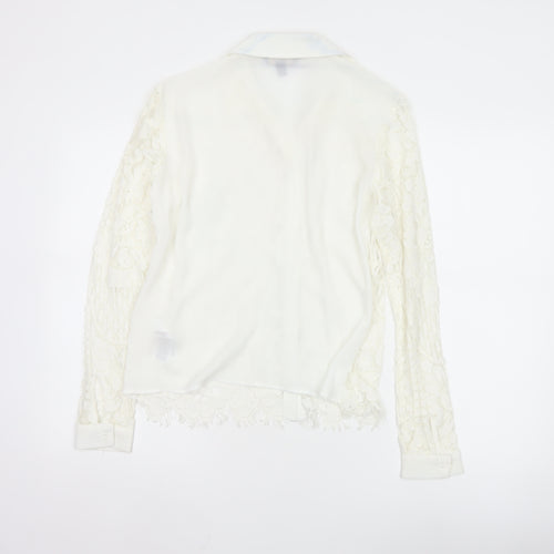 Lipsy London Women Ivory Lace Collared Long Sleeve Tunic Blouse Size 10
