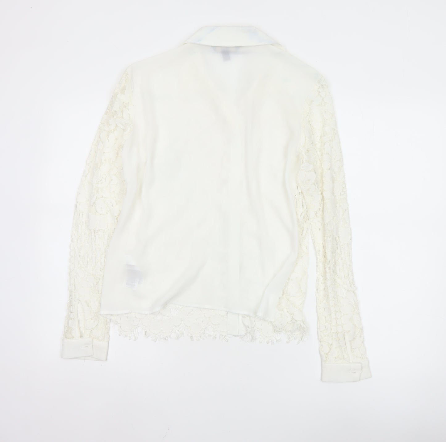 Lipsy London Women Ivory Lace Collared Long Sleeve Tunic Blouse Size 10