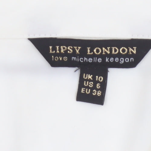 Lipsy London Women Ivory Lace Collared Long Sleeve Tunic Blouse Size 10