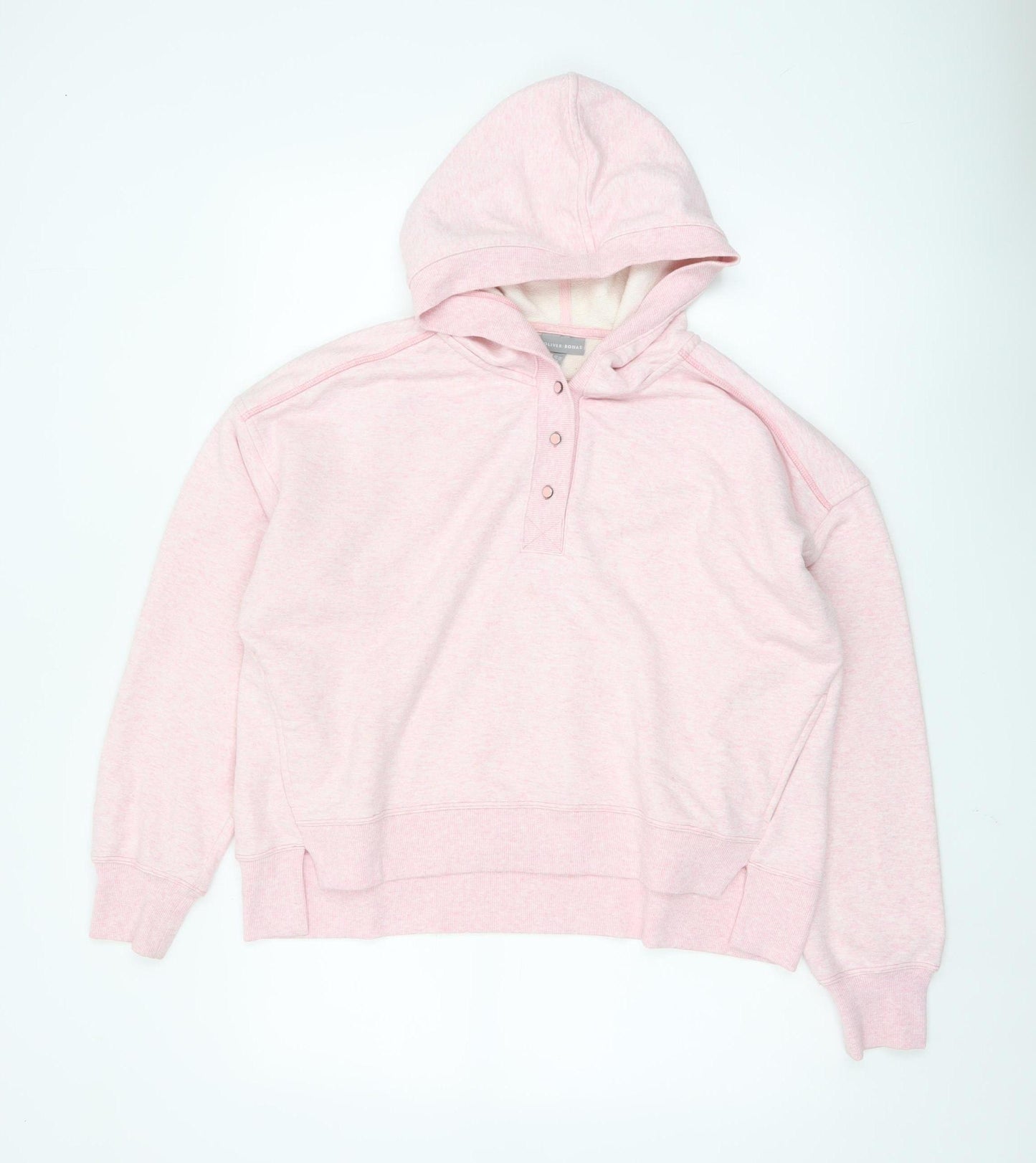 Oliver Bonas Womens Pink Henley Hoodie UK 10 Cotton Blend Casual