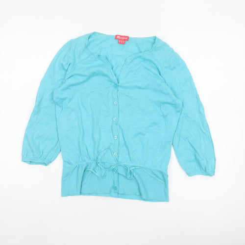 Monsoon Women's Blue Cotton 3/4 Sleeve V-Neck Cardigan Size 12