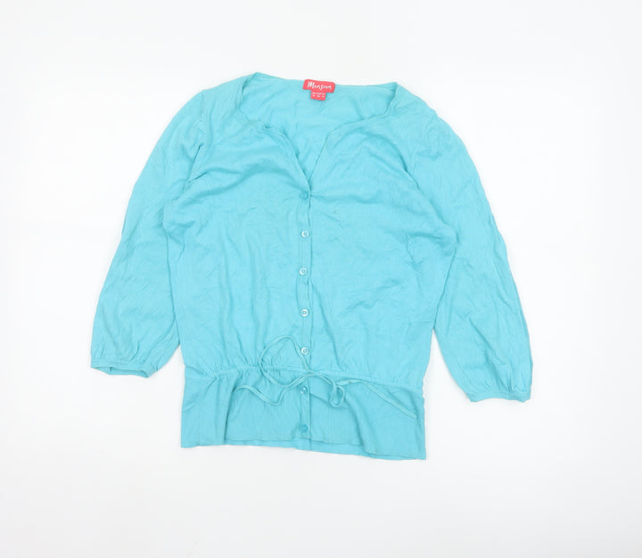 Monsoon Women's Blue Cotton 3/4 Sleeve V-Neck Cardigan Size 12