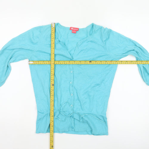 Monsoon Women's Blue Cotton 3/4 Sleeve V-Neck Cardigan Size 12