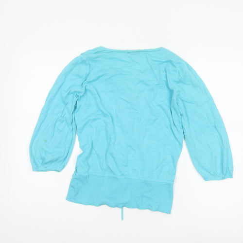 Monsoon Women's Blue Cotton 3/4 Sleeve V-Neck Cardigan Size 12