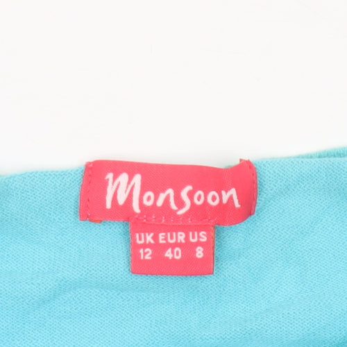 Monsoon Women's Blue Cotton 3/4 Sleeve V-Neck Cardigan Size 12