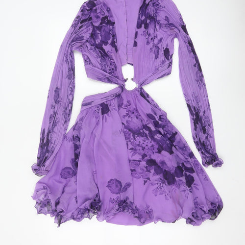 ASOS DESIGN Women’s Purple Floral Cut Out Chiffon Mini Dress Size 4