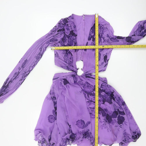 ASOS DESIGN Women’s Purple Floral Cut Out Chiffon Mini Dress Size 4