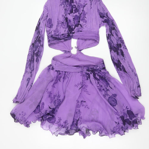 ASOS DESIGN Women’s Purple Floral Cut Out Chiffon Mini Dress Size 4