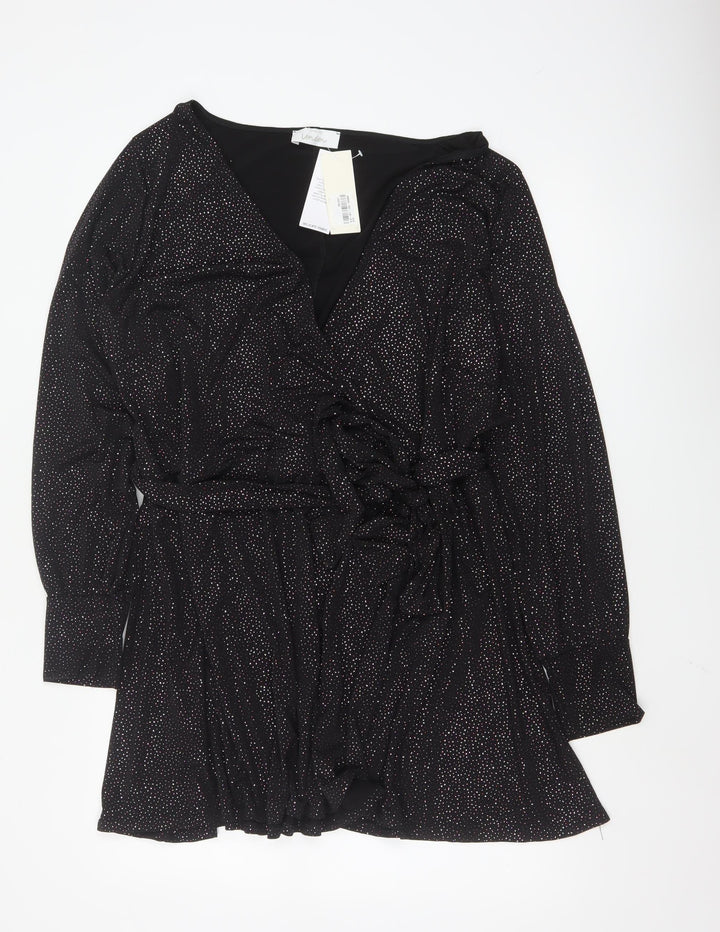 Yours Womens Black Wrap Blouse Size 26-28 Plus Long Sleeve