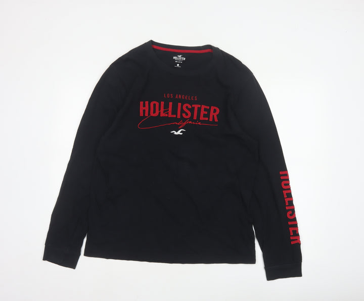 Hollister Men Black Long Sleeve Graphic Cotton Top Size L