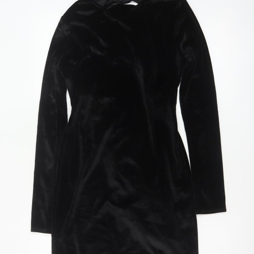 Topshop Women Black Velvet Bodycon Mini Dress Size 8-10 Long Sleeve