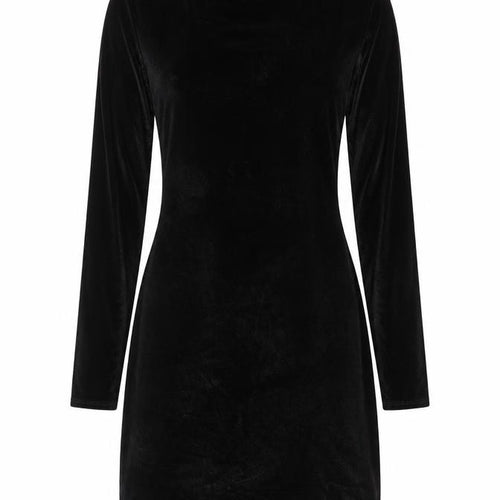 Topshop Women Black Velvet Bodycon Mini Dress Size 8-10 Long Sleeve