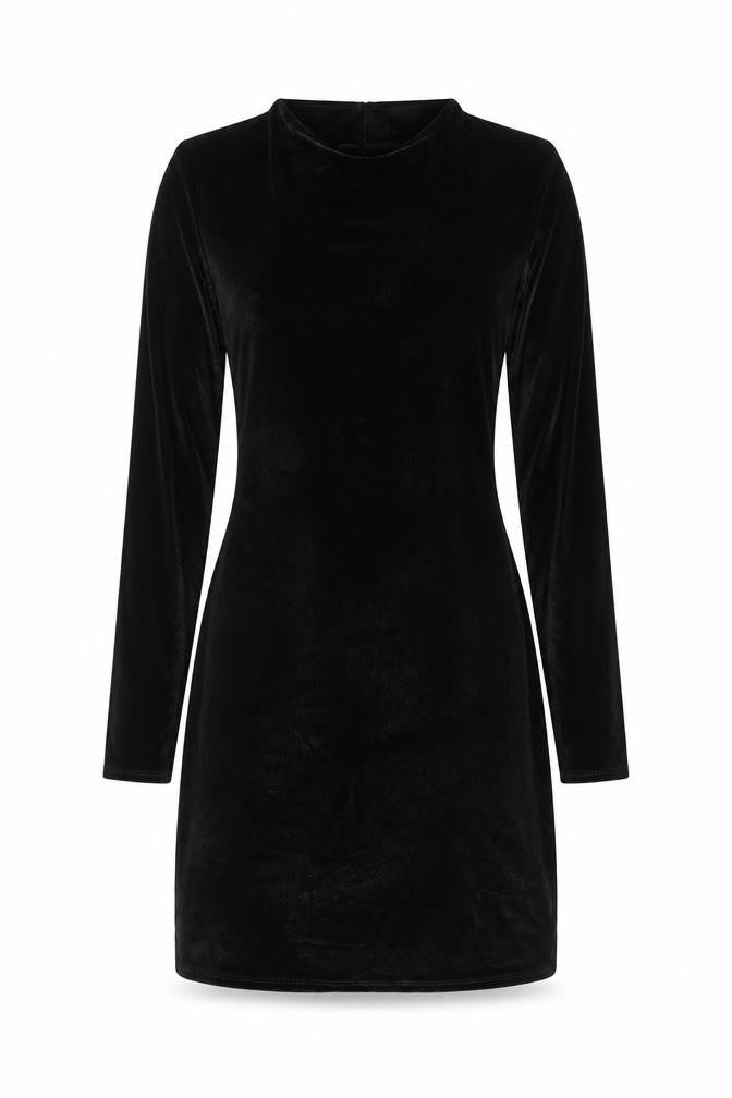 Topshop Women Black Velvet Bodycon Mini Dress Size 8-10 Long Sleeve