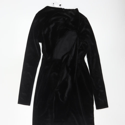 Topshop Women Black Velvet Bodycon Mini Dress Size 8-10 Long Sleeve