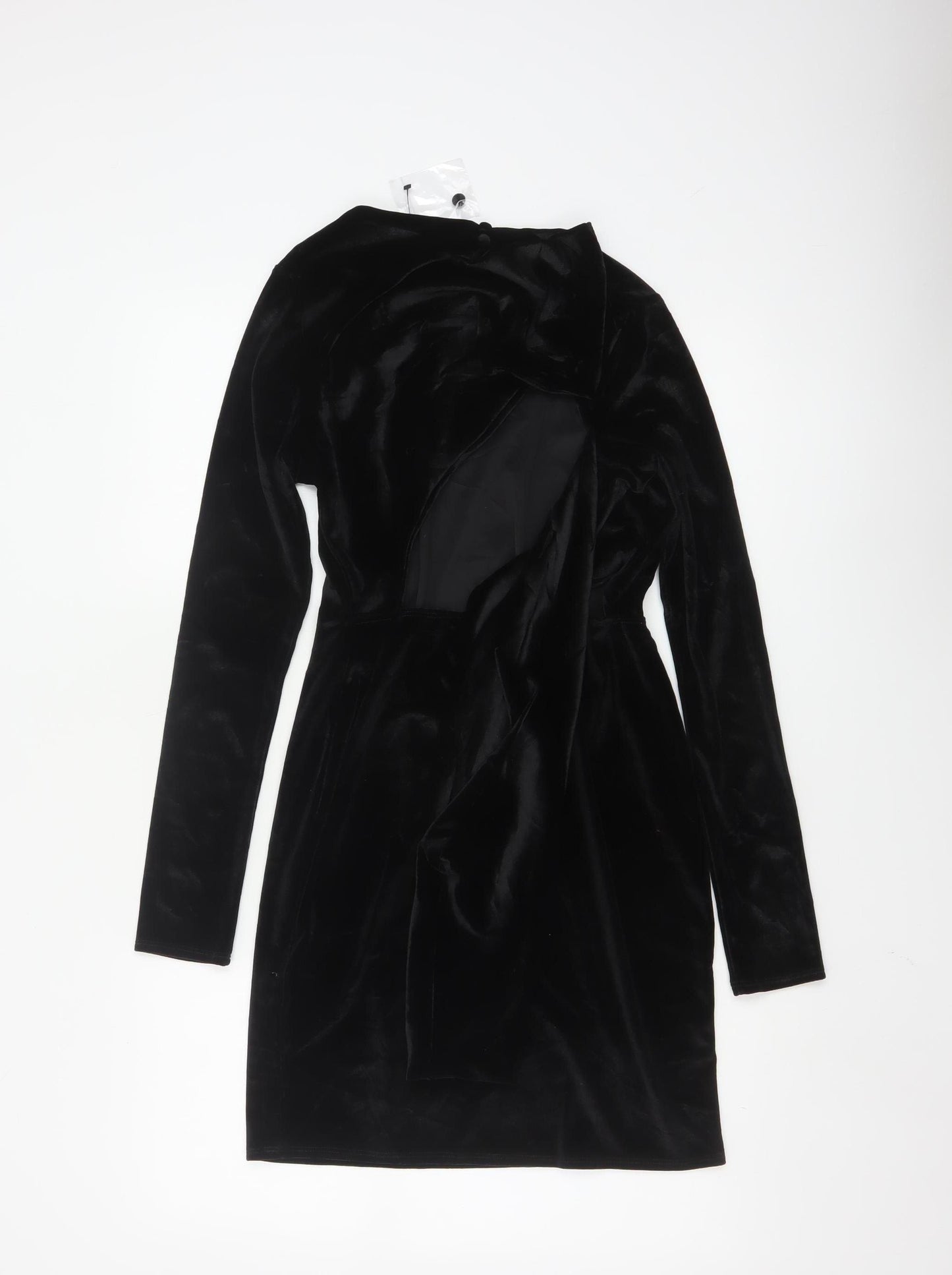 Topshop Women Black Velvet Bodycon Mini Dress Size 8-10 Long Sleeve