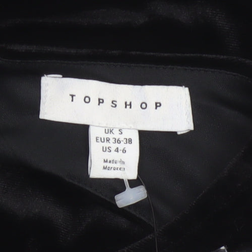 Topshop Women Black Velvet Bodycon Mini Dress Size 8-10 Long Sleeve