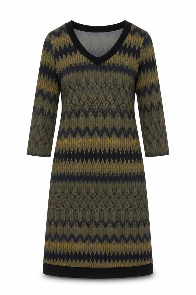 Front view of Yest Women’s Multicoloured Chevron Knit Shift Dress, size UK 12