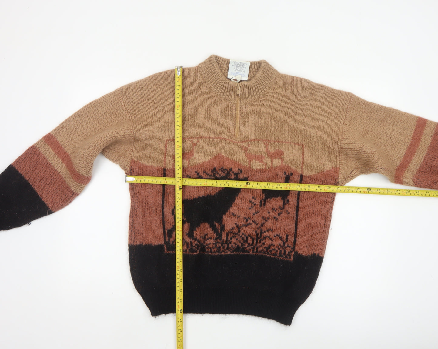 Snowy Peak Women Brown Mohair Half Zip Pullover Jumper Size L Deer Pattern