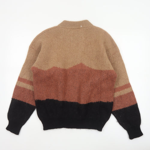 Snowy Peak Women Brown Mohair Half Zip Pullover Jumper Size L Deer Pattern