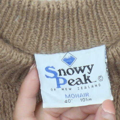 Snowy Peak Women Brown Mohair Half Zip Pullover Jumper Size L Deer Pattern
