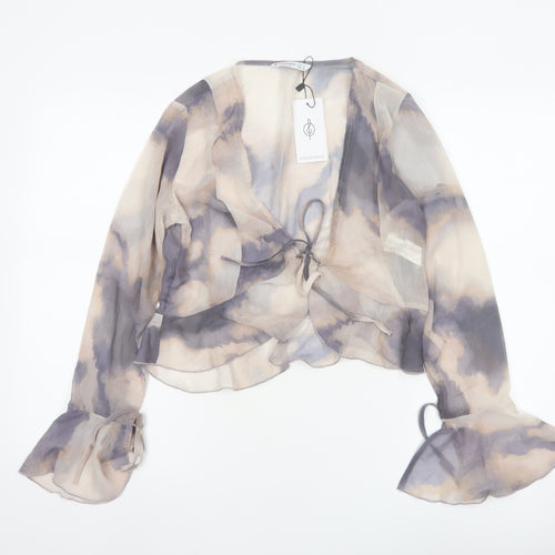 Stradivarius Womens Multicoloured Chiffon Cropped Blouse Size 12