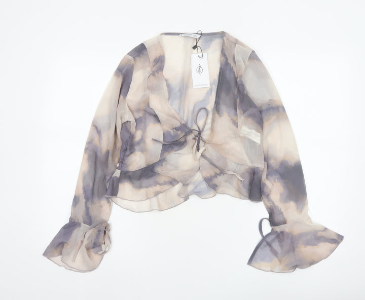 Stradivarius Womens Multicoloured Chiffon Cropped Blouse Size 12