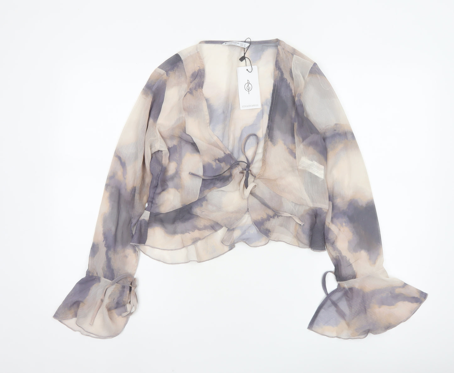 Stradivarius Womens Multicoloured Chiffon Cropped Blouse Size 12