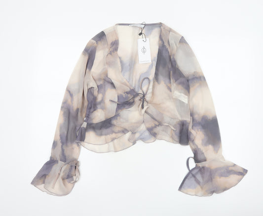 Stradivarius Womens Multicoloured Chiffon Cropped Blouse Size 12