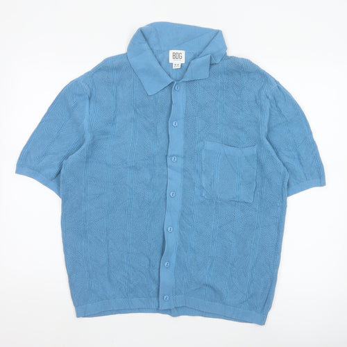 BDG Blue Cotton Collared Short Sleeve Button Knit Cardigan Jumper M
