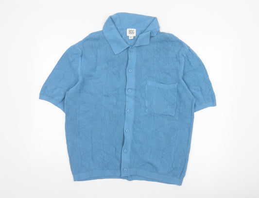 BDG Blue Cotton Collared Short Sleeve Button Knit Cardigan Jumper M