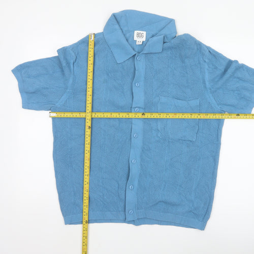 BDG Blue Cotton Collared Short Sleeve Button Knit Cardigan Jumper M