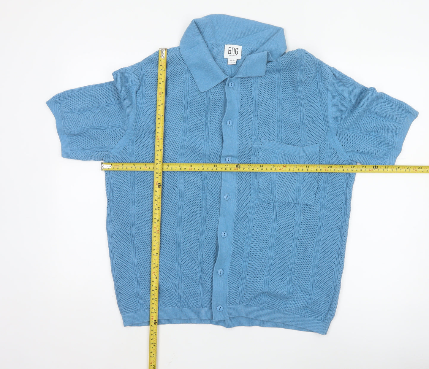 BDG Blue Cotton Collared Short Sleeve Button Knit Cardigan Jumper M