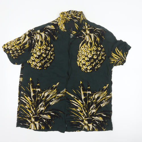 H&M Men's Green Tropical Pineapple Print Short Sleeve Shirt L