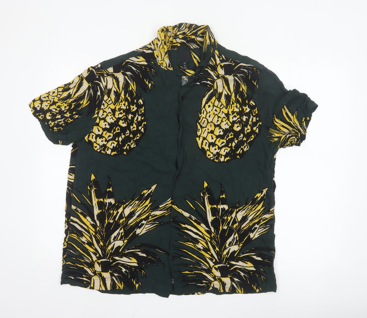 H&M Men's Green Tropical Pineapple Print Short Sleeve Shirt L
