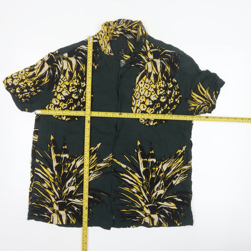 H&M Men's Green Tropical Pineapple Print Short Sleeve Shirt L