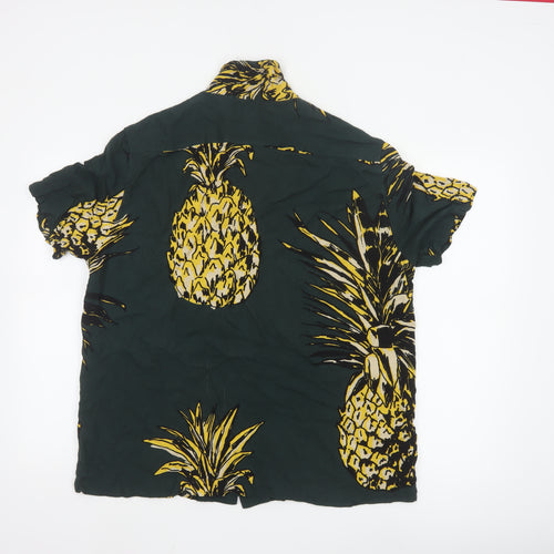 H&M Men's Green Tropical Pineapple Print Short Sleeve Shirt L