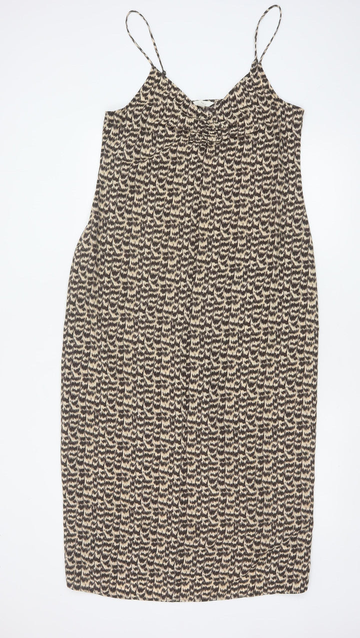 H&M Women’s Beige Geometric Slip Dress Size 12 Summer Casual