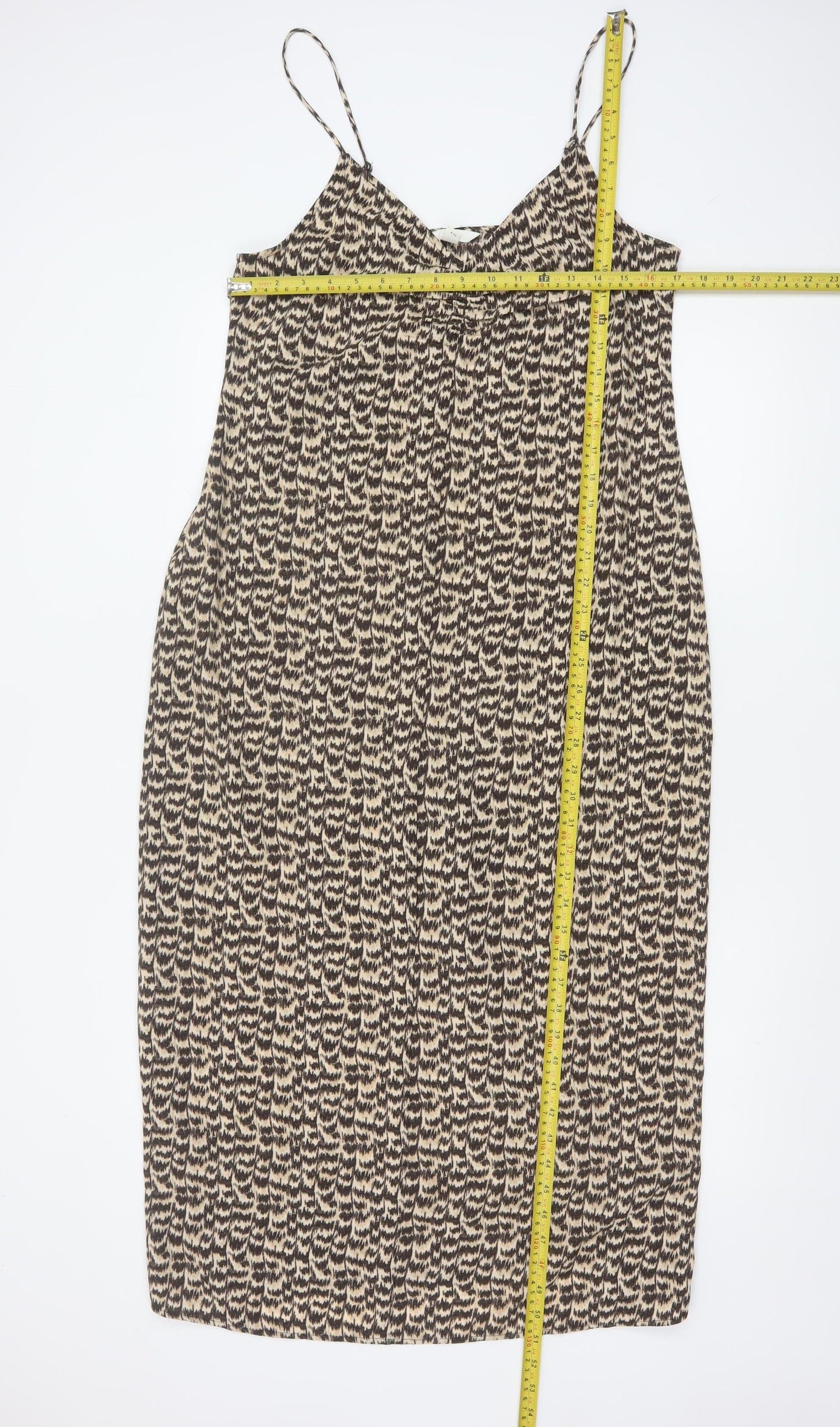 H&M Women’s Beige Geometric Slip Dress Size 12 Summer Casual