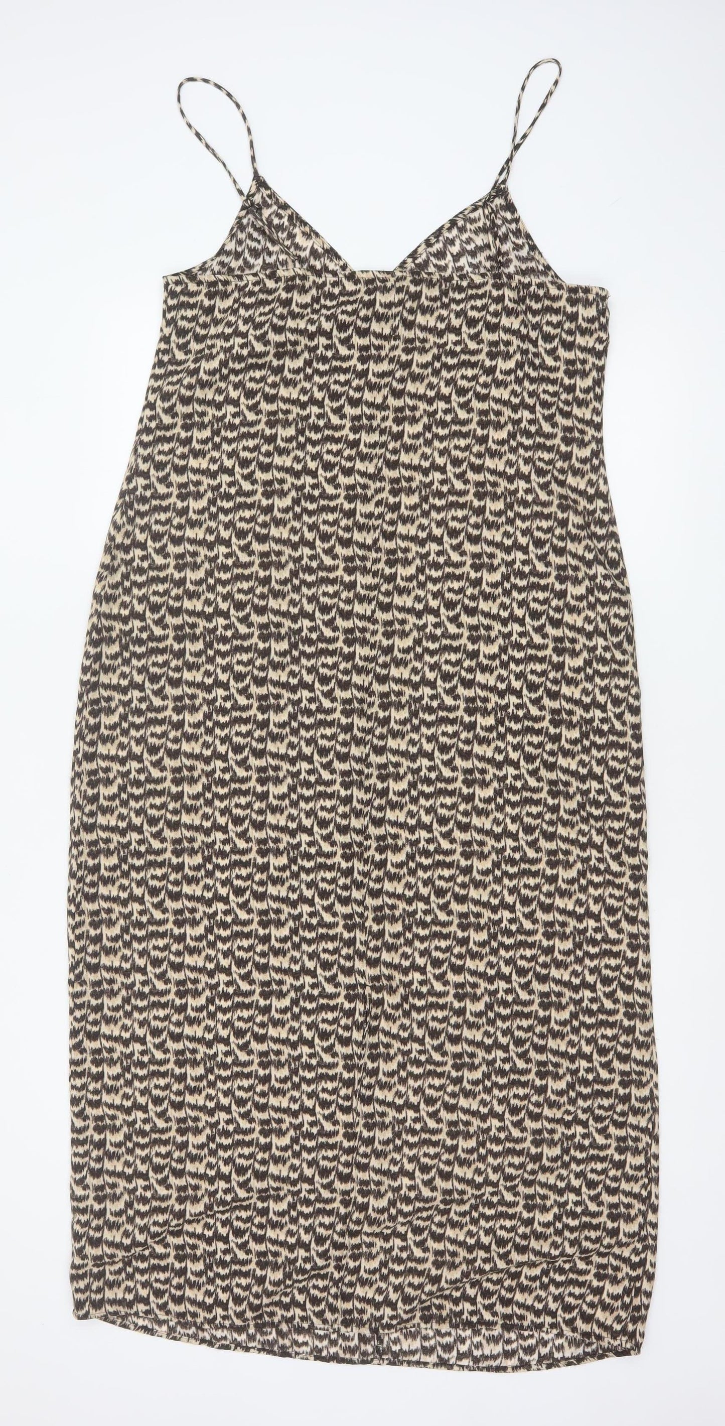 H&M Women’s Beige Geometric Slip Dress Size 12 Summer Casual