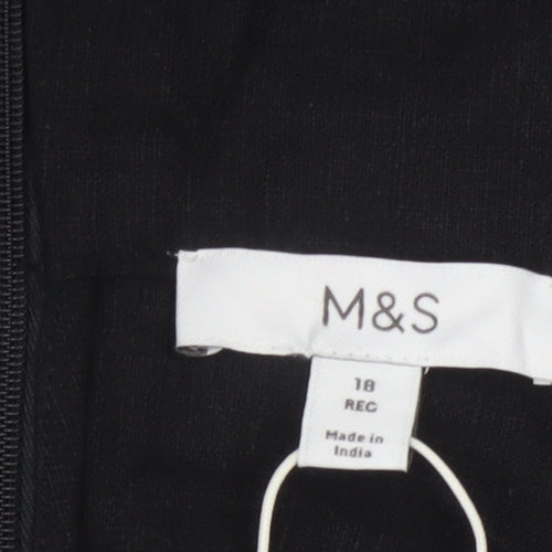 Marks and Spencer Women Black Linen Slip Dress Size 18 Embroidered Floral