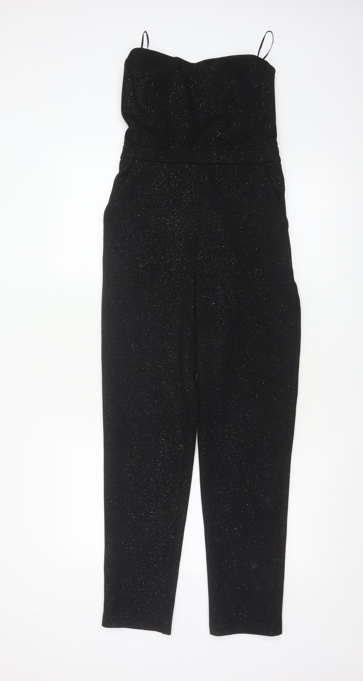 Topshop Womens Black Glitter Strapless Jumpsuit Size 8 Partywear