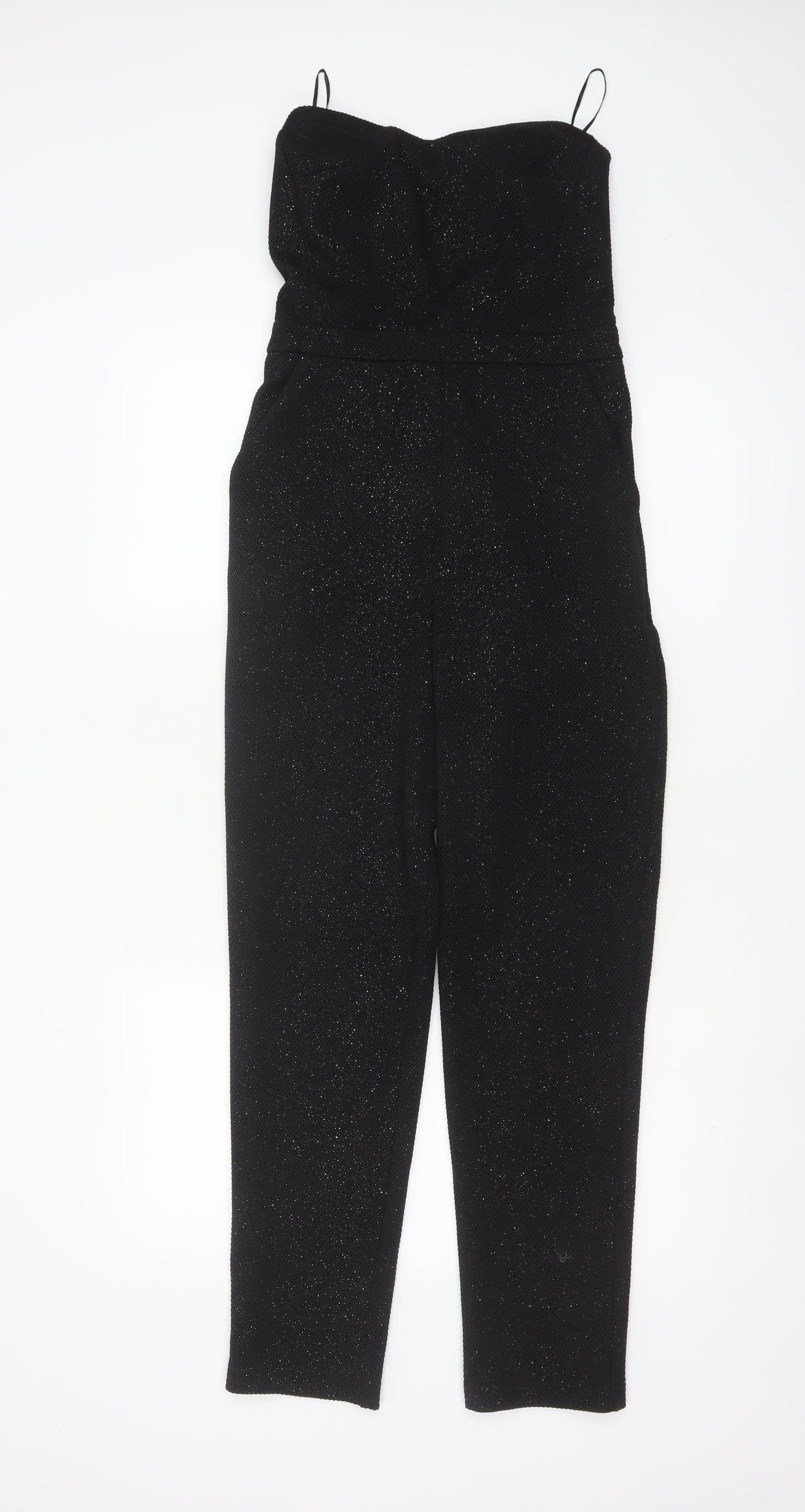 Topshop Womens Black Glitter Strapless Jumpsuit Size 8 Partywear