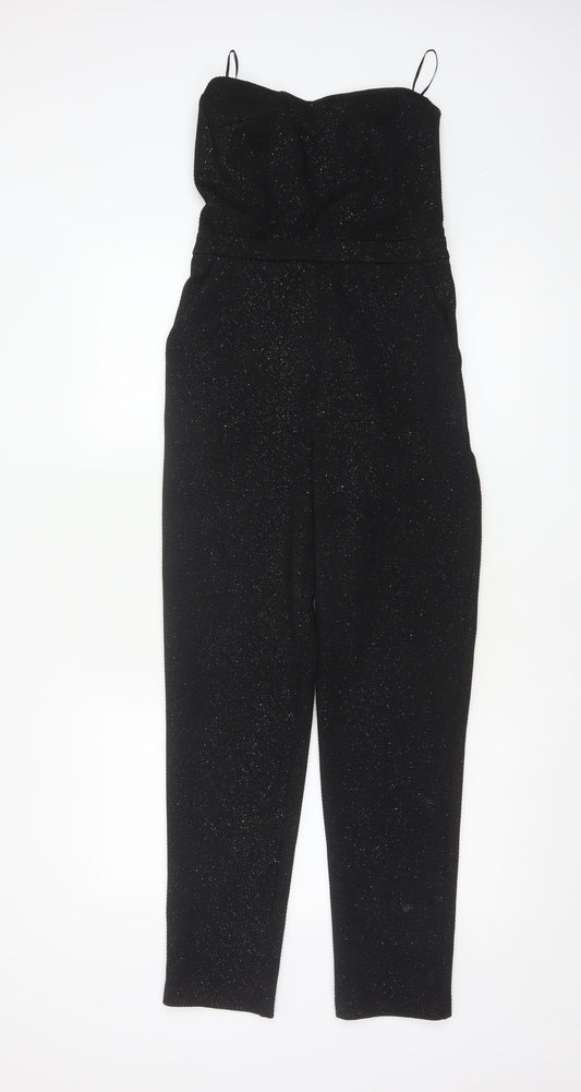 Topshop Womens Black Glitter Strapless Jumpsuit Size 8 Partywear